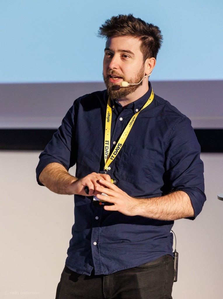 Sergiu Wittenberger speaking on stage at IT Days